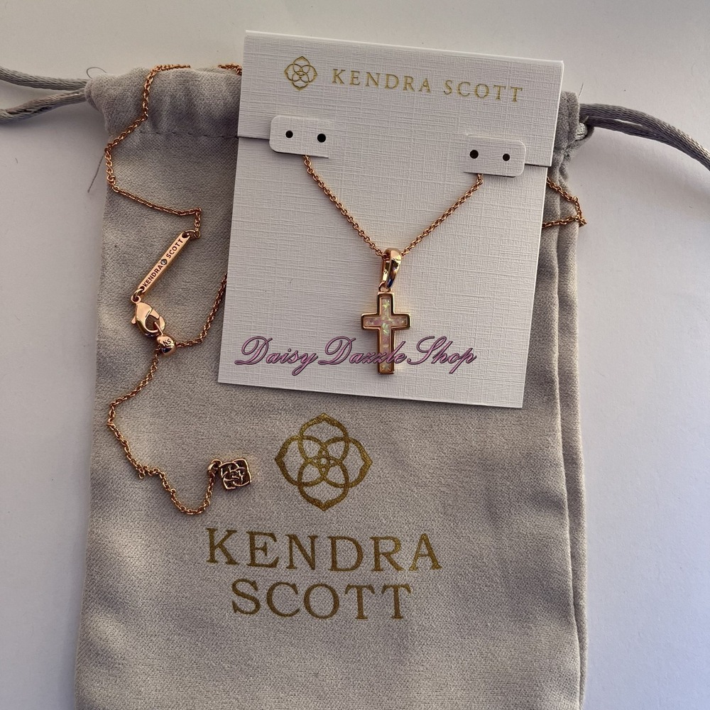 ✨Kendra Scott Cross Rose Gold Pendant Necklace in White Kyocera Opal✨ - Picture 8 of 8